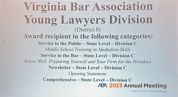 2023 Awards of Achievement won by the VBA Young Lawyers Division