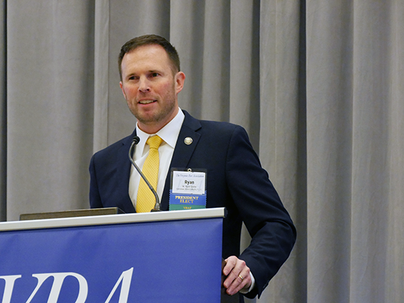 W. Ryan Snow addresses attendees after installation as 136th VBA president
