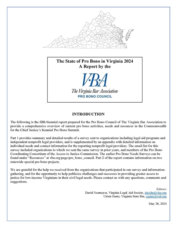 State of Pro Bono in Virginia 2024 report cover